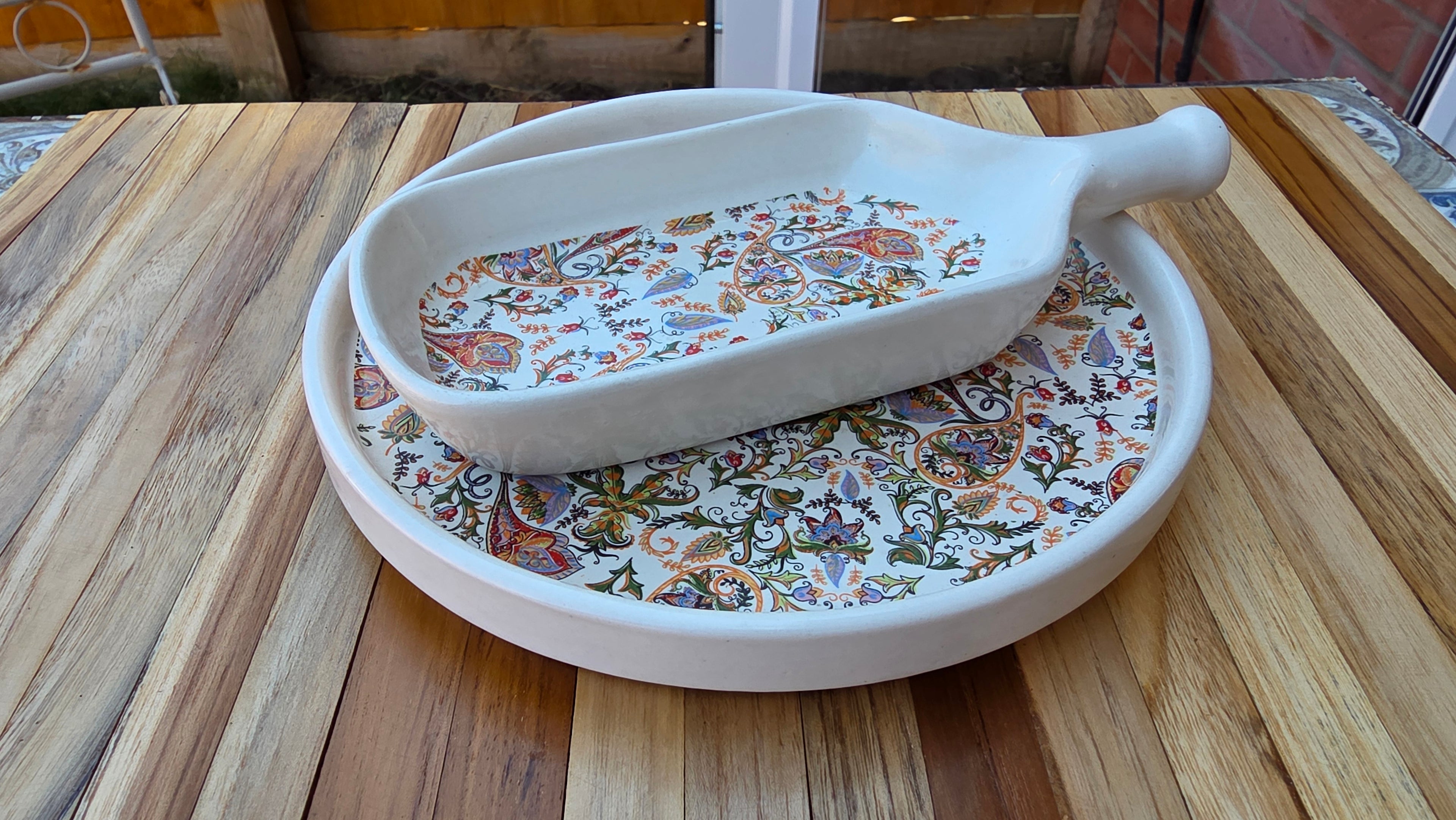 Handcrafted Patterned Ceramic Platter Set – 2 Piece