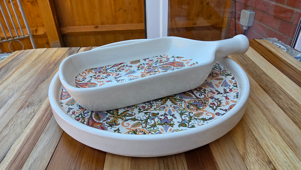Handcrafted Patterned Ceramic Platter Set – 2 Piece