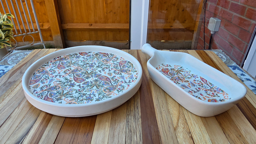 Handcrafted Patterned Ceramic Platter Set – 2 Piece