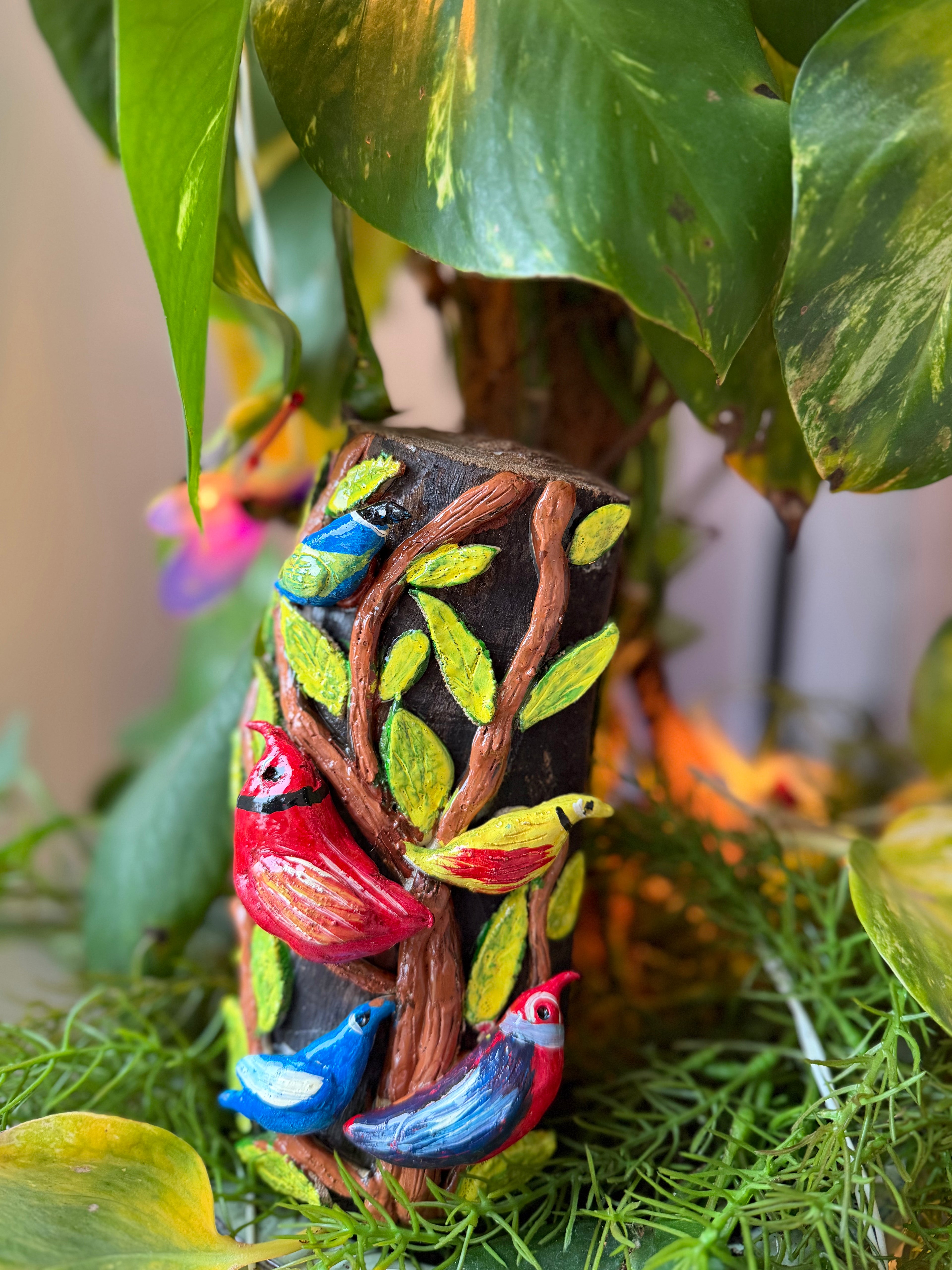 Handcrafted Bird Wood Log