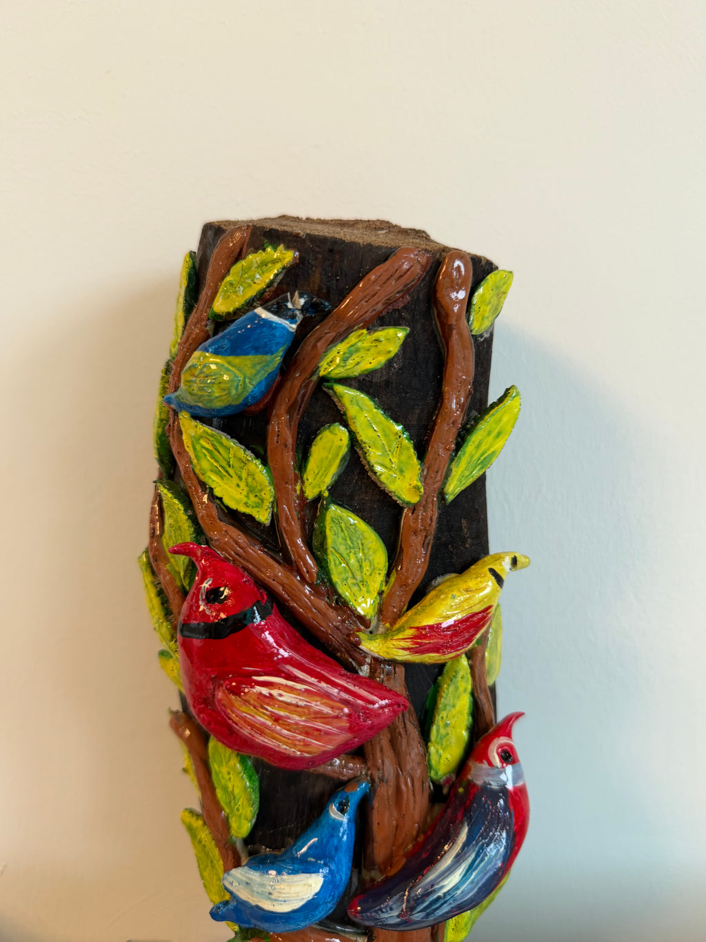 Handcrafted Bird Wood Log